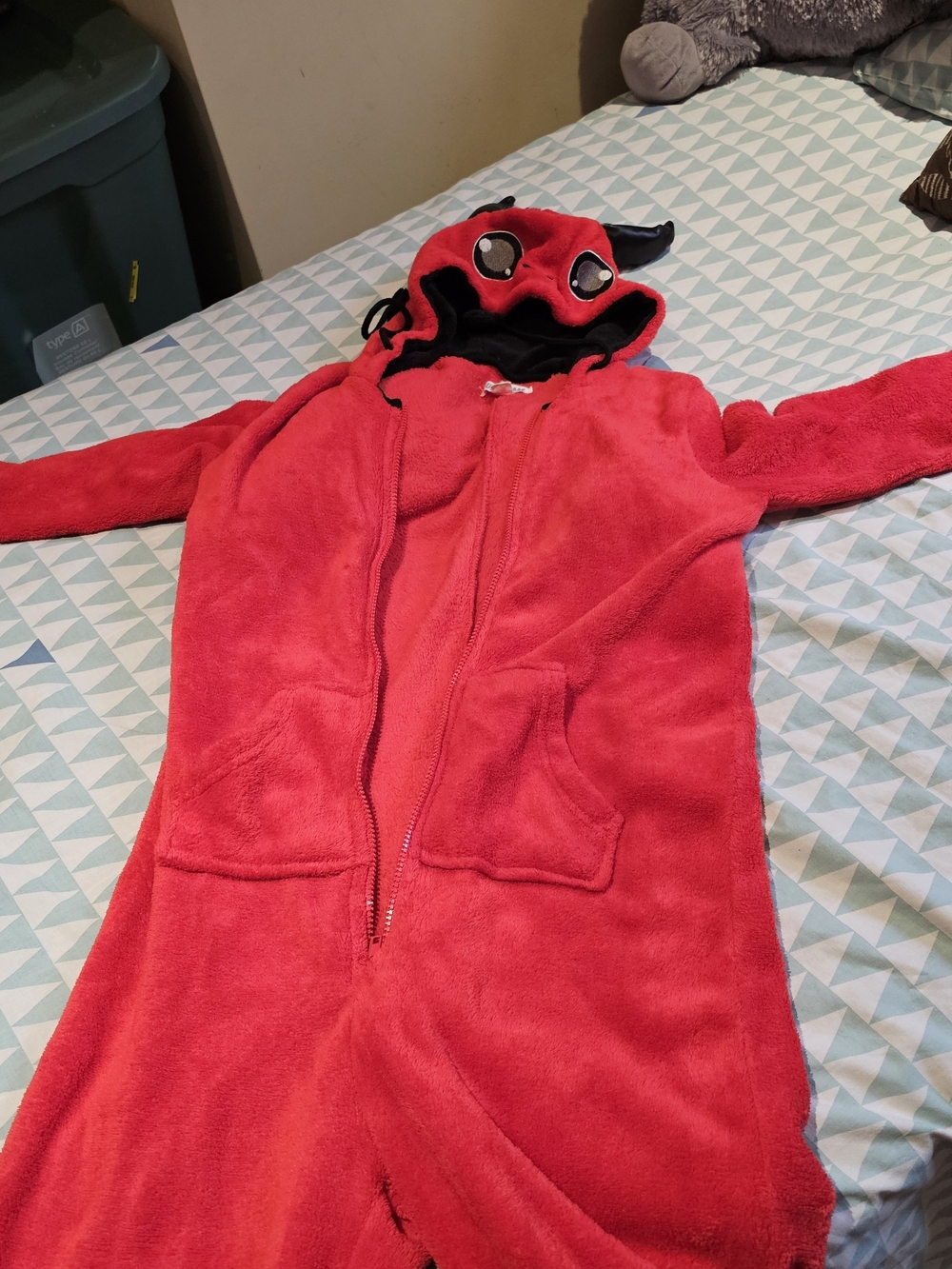 Kids Red Plush Hooded Pajamas Onesie with Character Hood